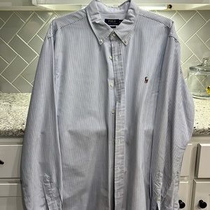 blue and white striped polo!